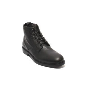 GoodMan 53352 Black Leather Shearling Fur Lace-Up Zip-Up Ankle Boots
